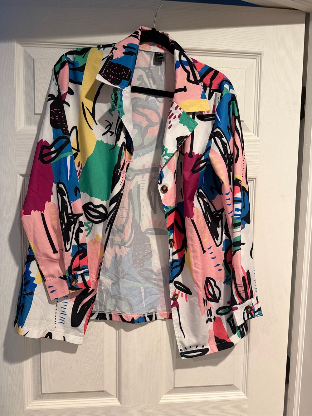 Multicolor Abstract Print Button-Front Jacket - Picture 7 of 12